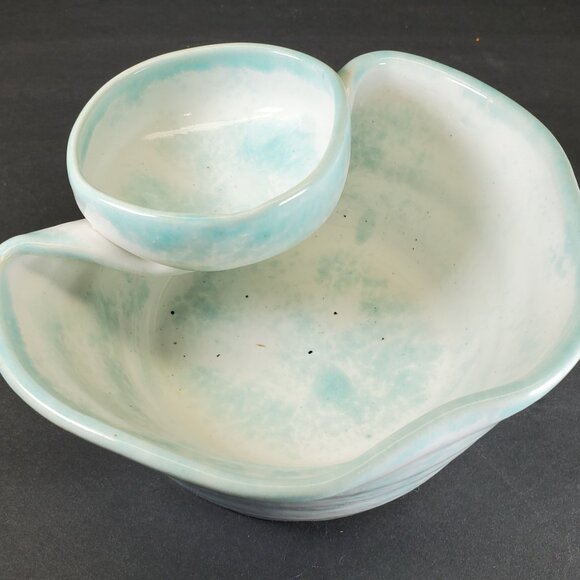 Handmade Studio Pottery Chip & Dip Bowl — Aqua Blue Glaze, Artisan Serveware - Picture 8 of 10